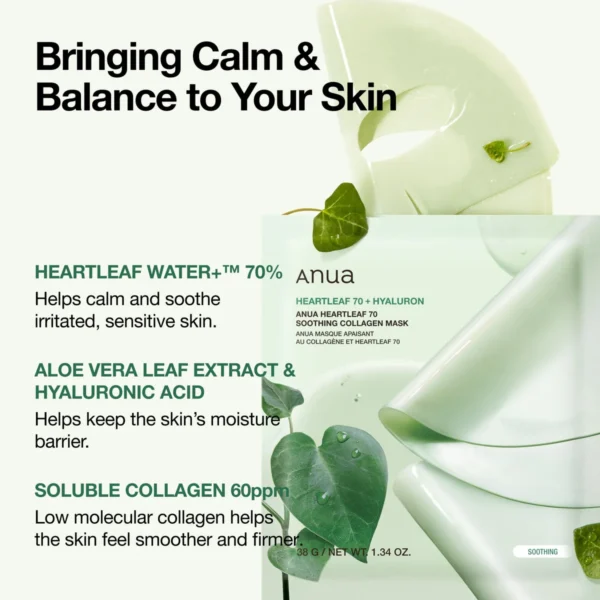 Anua Heartleaf 70 Soothing Collagen Mask 4 pcs